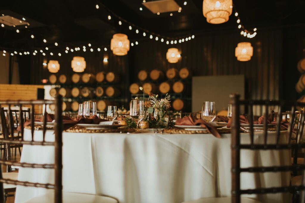 Cass Winery wedding barrel room reception