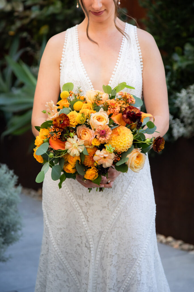 Bride and her bouquet in San Luis Obispo