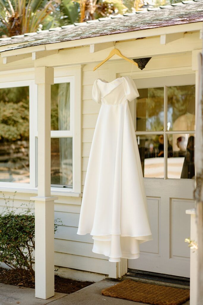 wedding dress hanging 