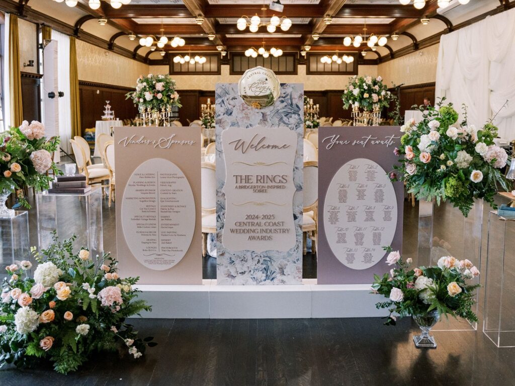 wedding day signage and seating chart display